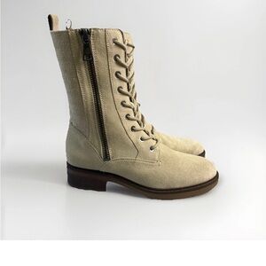 27 Edit Naturalizer Suede Combat Boots Womens 8 Beige Lace Up Side Zip Lug Sole